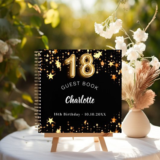 Livre d'hôtes 18e anniversaire étoiles d'or noir
