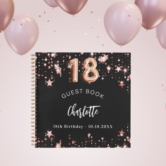 Livre d'hôtes 18e anniversaire noir rose étoiles d