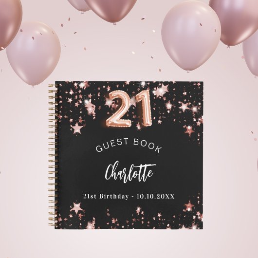 Livre d'hôtes 21e anniversaire noir rose étoiles d