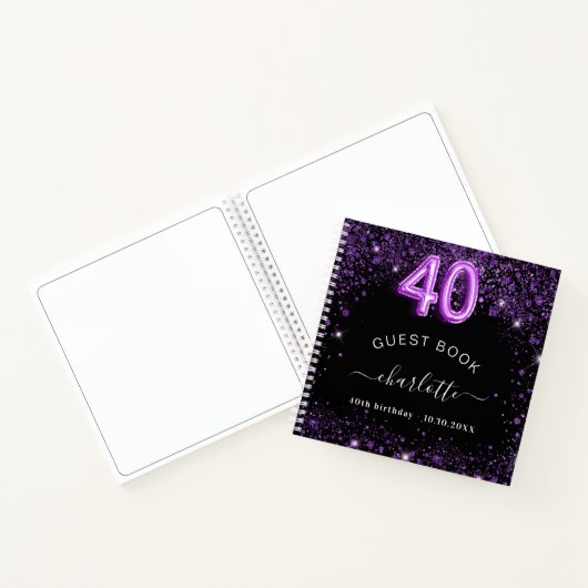 Livre d'hôtes 40e anniversaire noir violet nom de  (Intérieur)