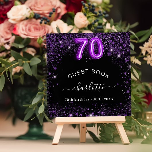 Livre d'hôtes 70e anniversaire noir violet nom de 