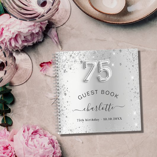 Livre d'hôtes 75e anniversaire argent nom de la pa