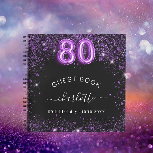 Livre d'hôtes 80e anniversaire noir violet nom de
