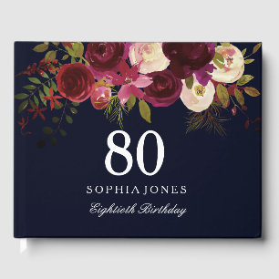 Livre d'hôtes 80th Birthday Red Floral Navy de Bou