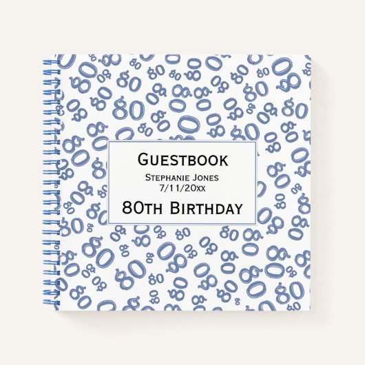 Livre d'hôtes Anniversaire 80 Numéro Motif Bleu/Bl (Devant)