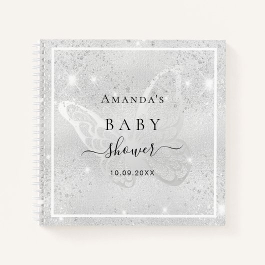 Livre d'hôtes baby shower argent papillon parties  (Devant)