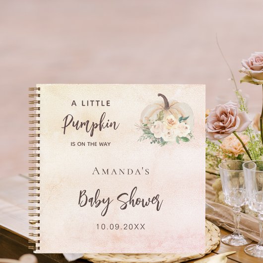 Livre d'hôtes Baby shower citrouille fleurs crème