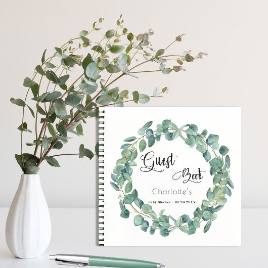 Livre d'hôtes baby shower eucalyptus verdure