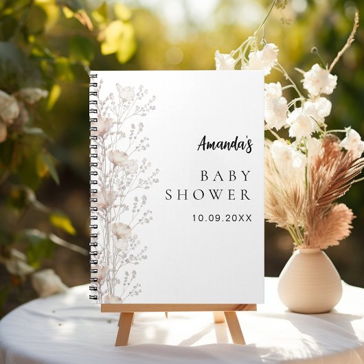 Livre d'hôtes baby shower fleur sauvage crème beig