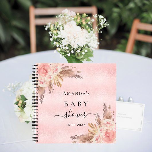 Livre d'hôtes Baby shower pampas herbe rose brouss