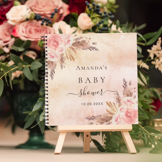 Livre d'hôtes Baby shower pampas herbe rose gol