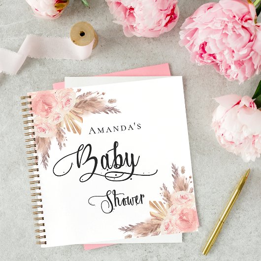 Livre d'hôtes baby shower pampas herbe rose or