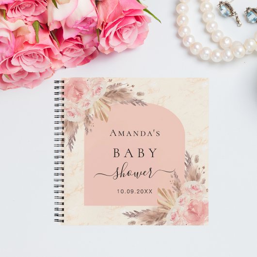 Livre d'hôtes baby shower pampas herbe rose or