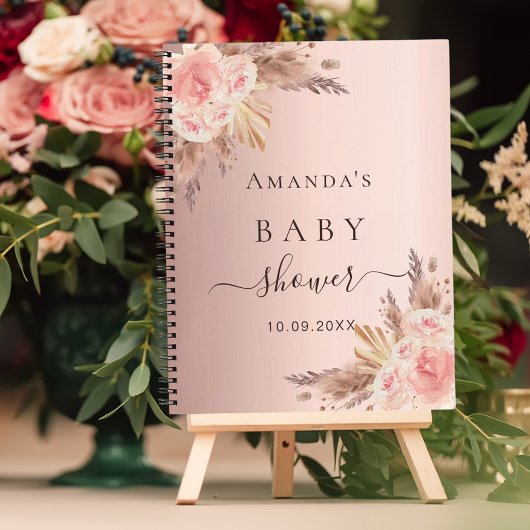 Livre d'hôtes Baby shower pampas herbe rose or