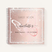 Livre d'hôtes Baby shower rose or argent papillon (Devant)