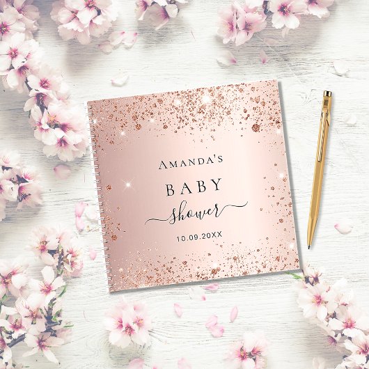 Livre d'hôtes baby shower rose or parties scintill