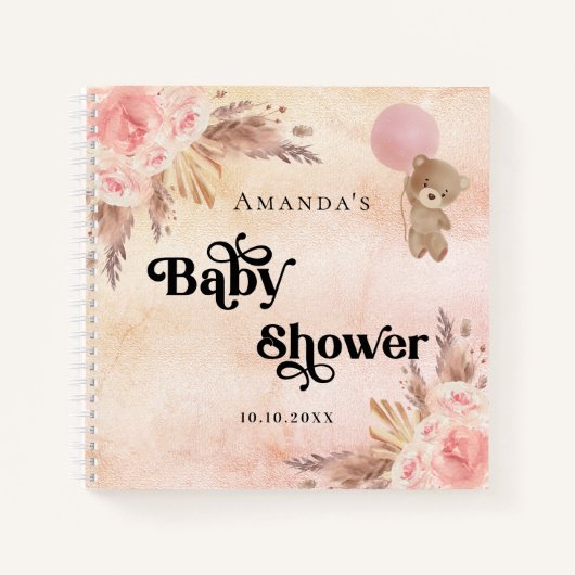 Livre d'hôtes baby shower teddy pampas herbe blush (Devant)