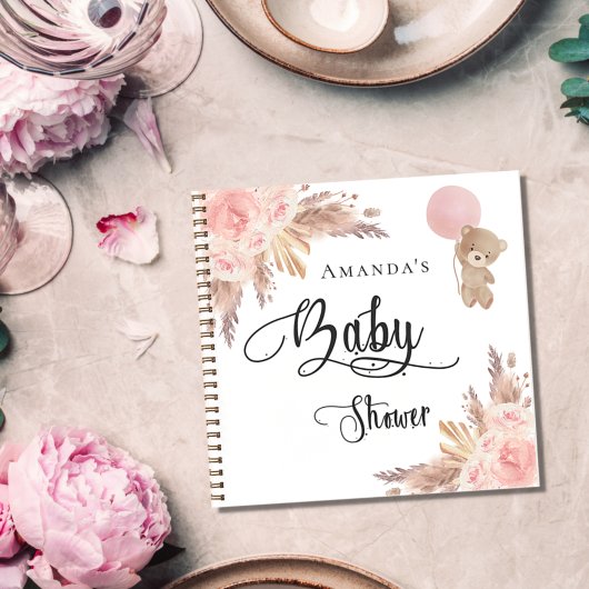 Livre d'hôtes baby shower teddy pampas herbe blush
