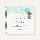 Livre d'hôtes baby shower vert blanc ours en peluc (Devant)