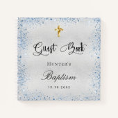 Livre d'hôtes baptême argent bleu nom du garçon (Devant)