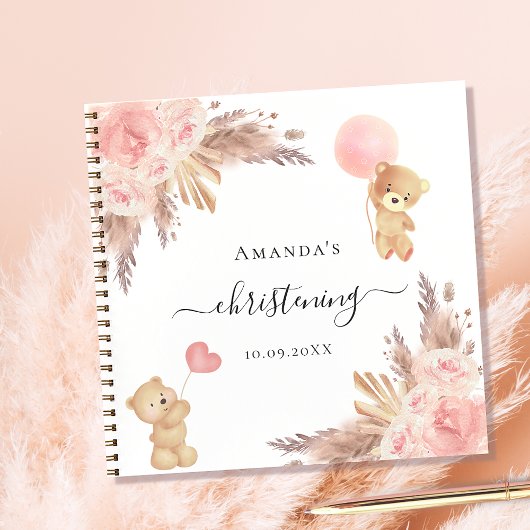 Livre d'hôtes baptême pampas herbe rose en peluche
