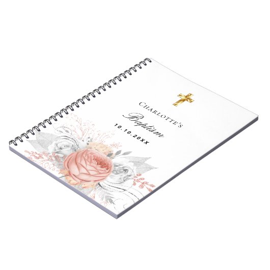 Livre d'hôtes baptême rose or florales argent (Côté gauche)