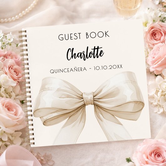 Livre d'hôtes beige crème bow Quinceanera