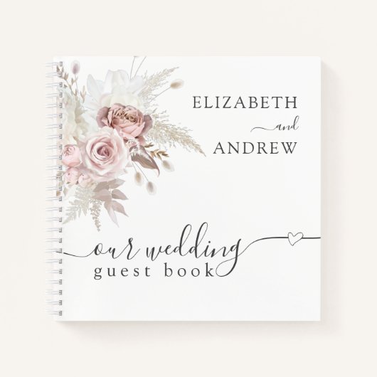 Livre d'hôtes Blush Pink Dusty Rose Floral Mariage (Devant)
