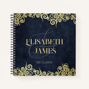 Livre d'hôtes Classy Navy Blue and Gold Swirl Mari