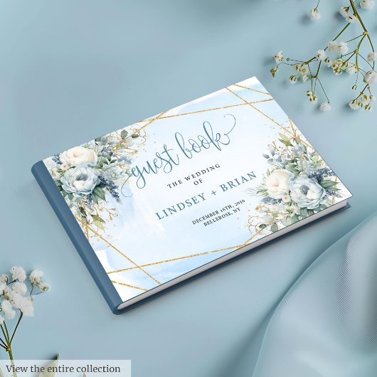 Livre d'hôtes Dusty Blue White Gold Peonies