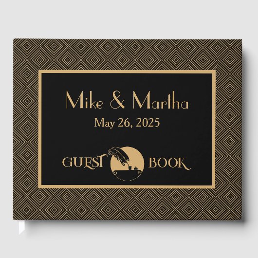 Livre D'Hôtes Gold Et Black Vintage Art Déco (Recto)