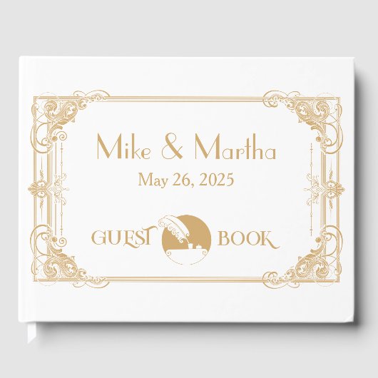 Livre D'Hôtes Gold Et White Vintage Art Déco (Recto)