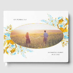 livre d'hôtes luxueux or turquoise fleuri mariage