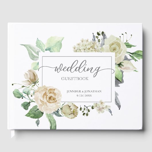 Livre d'hôtes Mariage  à cadre floral blanc tradit (Recto)