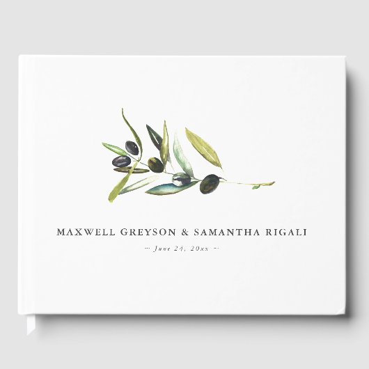 Livre d'hôtes mariage Aquarelle Botanique Olive (Recto)