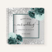 Livre d'hôtes mariage argent vert floraux (Devant)