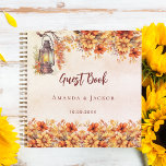 Livre d'hôtes mariage automne orange pays<br><div class="desc">Un or rose rustique,  arrière - plan à dégradé rose vif. Décoré d'une lanterne vintage et de fleurs orangées. Personnalisez et ajoutez vos noms et la date du mariage.</div>