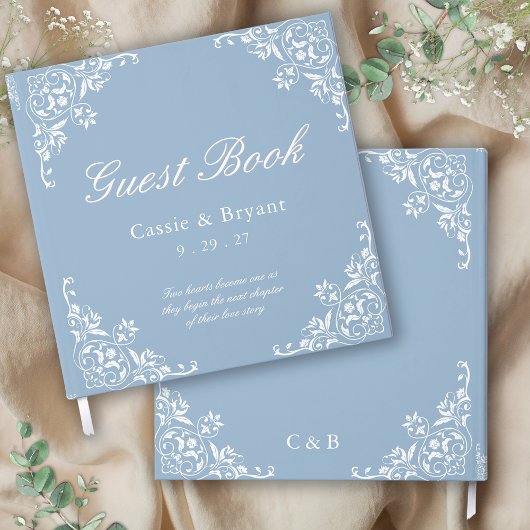 Livre d'hôtes Mariage blanc bleu clair chic
