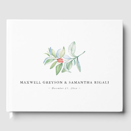 Livre d'hôtes Mariage de Noël Aquarelle Botanique (Recto)