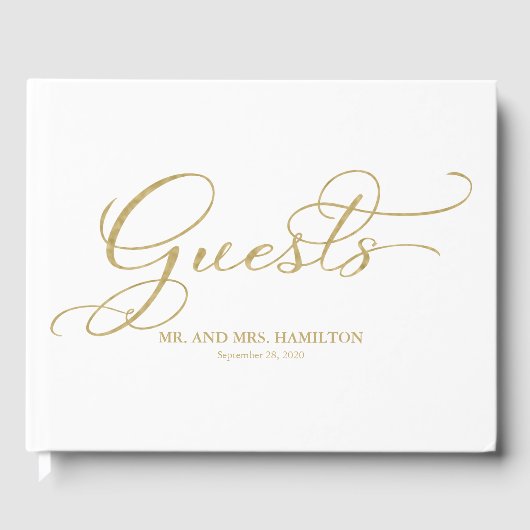 Livre d'hôtes mariage Elegant Gold Foil Script (Recto)