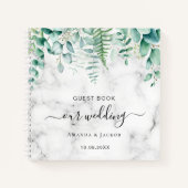 Livre d'hôtes mariage eucalyptus marbre vert (Devant)