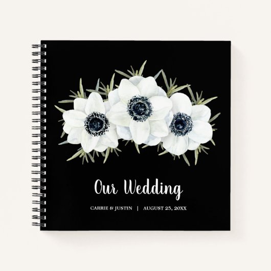 Livre d'hôtes Mariage Floral noir et blanc (Devant)