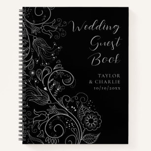 Livre d'hôtes Mariage floral soyeux et noir