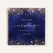 Livre d'hôtes mariage marine bleu or scintillants (Devant)
