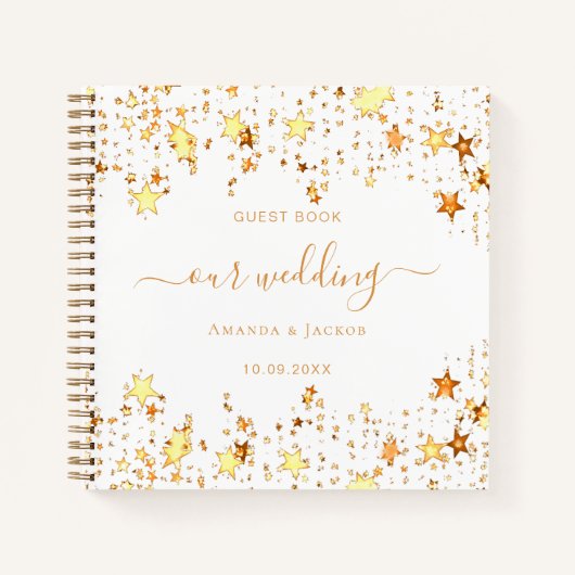 Livre d'hôtes mariage or blanc étoiles élégant (Devant)