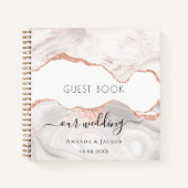 Livre d'hôtes mariage rose or marbre agate (Devant)