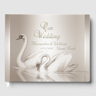Livre d'hôtes Mariage Swans Damask Cream Blanc