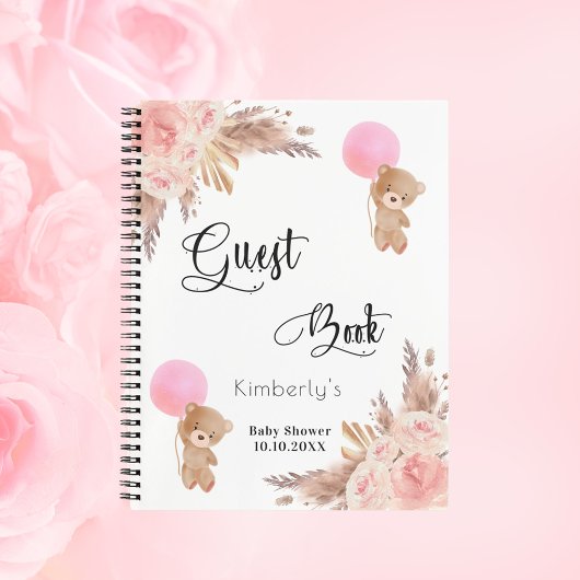 Livre d'hôtes pampas herbe rose baby shower fille