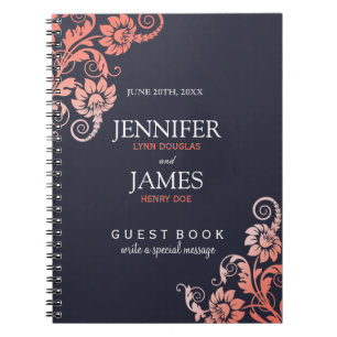 Livre d'hôtes Personnalisable Coral et Mariage Ble