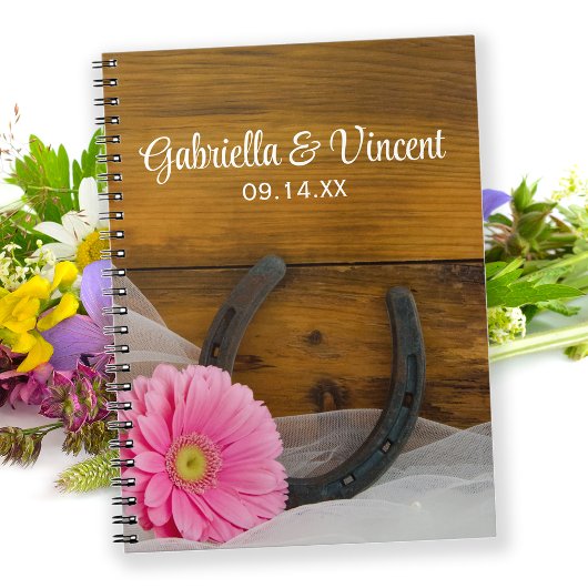 Livre d'hôtes Pink Daisy Horseshoe Western Mariage